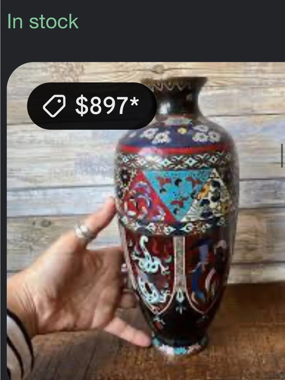 Antique Black Green Orange Cloisonné Vase no flaws